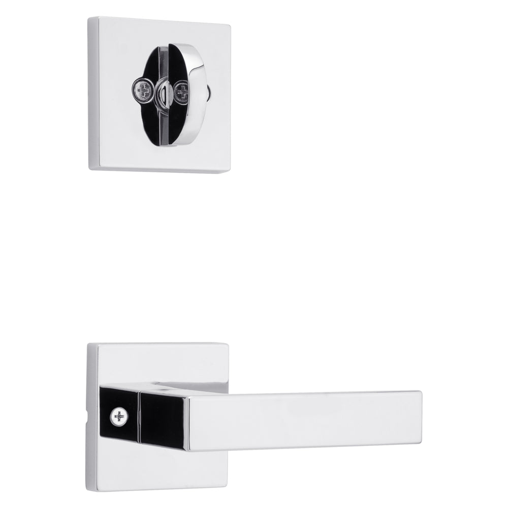 Kwikset Singapore Handleset Trim with Square Rose in Bright Chrome