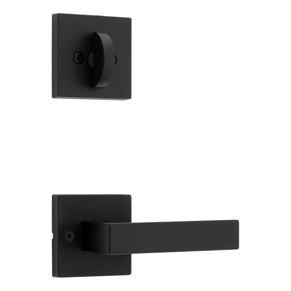 Kwikset Singapore Handleset Trim with Square Rose in Matte Black