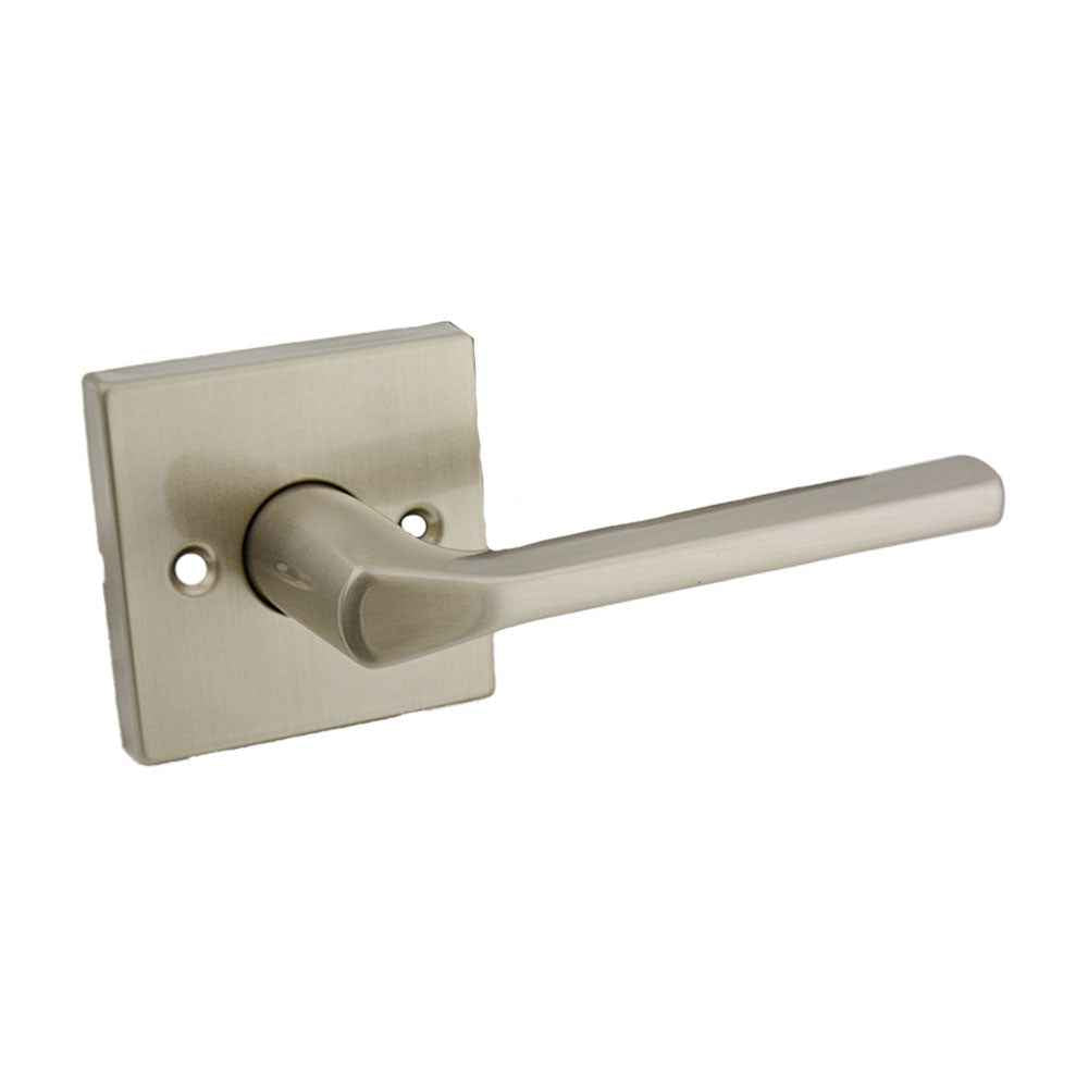 Kwikset Lisbon Handleset Trim with Square Rose in Satin Nickel