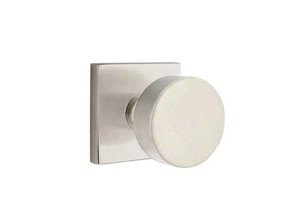 Emtek Knob 2-3/8" Backset Passage with Square Rose with CF Mechanism for 1-3/8" to 1-3/4" Door - Reversible in Satin Nickel