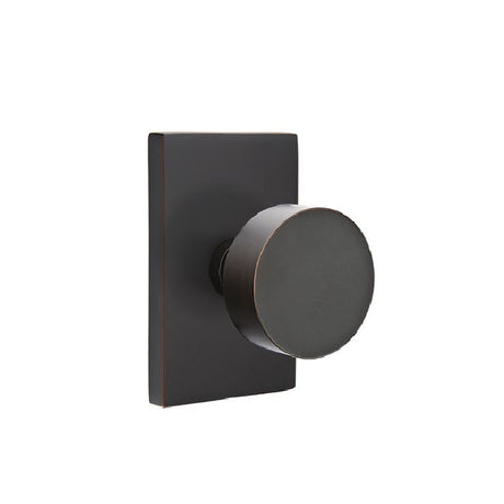 Emtek Knob 2-3/8" Backset Passage with Modern Rectangular Rose with CF Mechanism for 1-3/8" to 1-3/4" Door - Reversible in Oil Rubbed Bronze