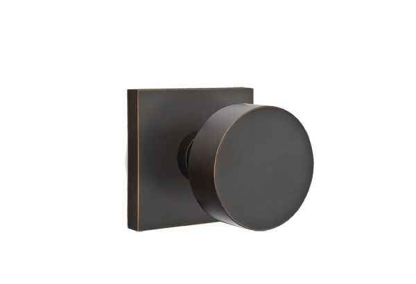 Emtek Knob 2-3/8" Backset Privacy with Square Rose with CF Mechanism for 1-3/8" to 1-3/4" Door - Reversible in Oil Rubbed Bronze