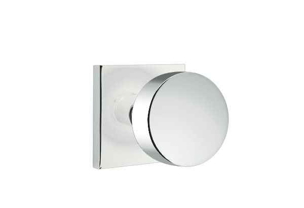 Emtek Knob 2-3/8" Backset Privacy with Square Rose with CF Mechanism for 1-3/8" to 1-3/4" Door - Reversible in Polished Chrome