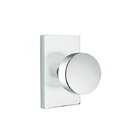 Emtek Knob 2-3/8" Backset Privacy with Modern Rectangular Rose with CF Mechanism for 1-3/8" to 1-3/4" Door - Reversible in Polished Chrome