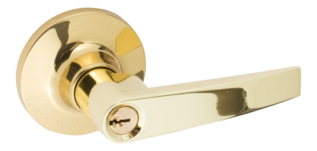 Sure-Loc Hardware CD107 3 Cedar keyed entry keyed entry door lever in polished brass, additional view