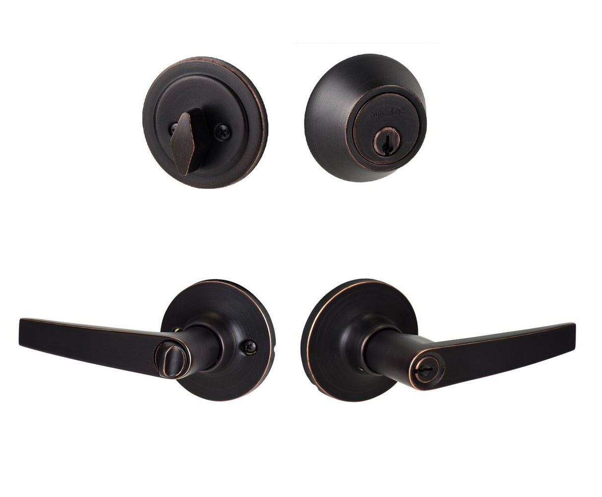 Sure-Loc CD107/DB201 11P vintage bronze keyed entry door lever with deadbolt