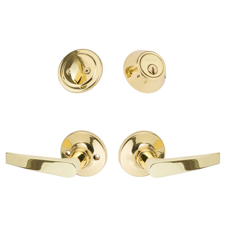 Sure-Loc CD107/DB201 3 polished brass keyed entry door lever with deadbolt