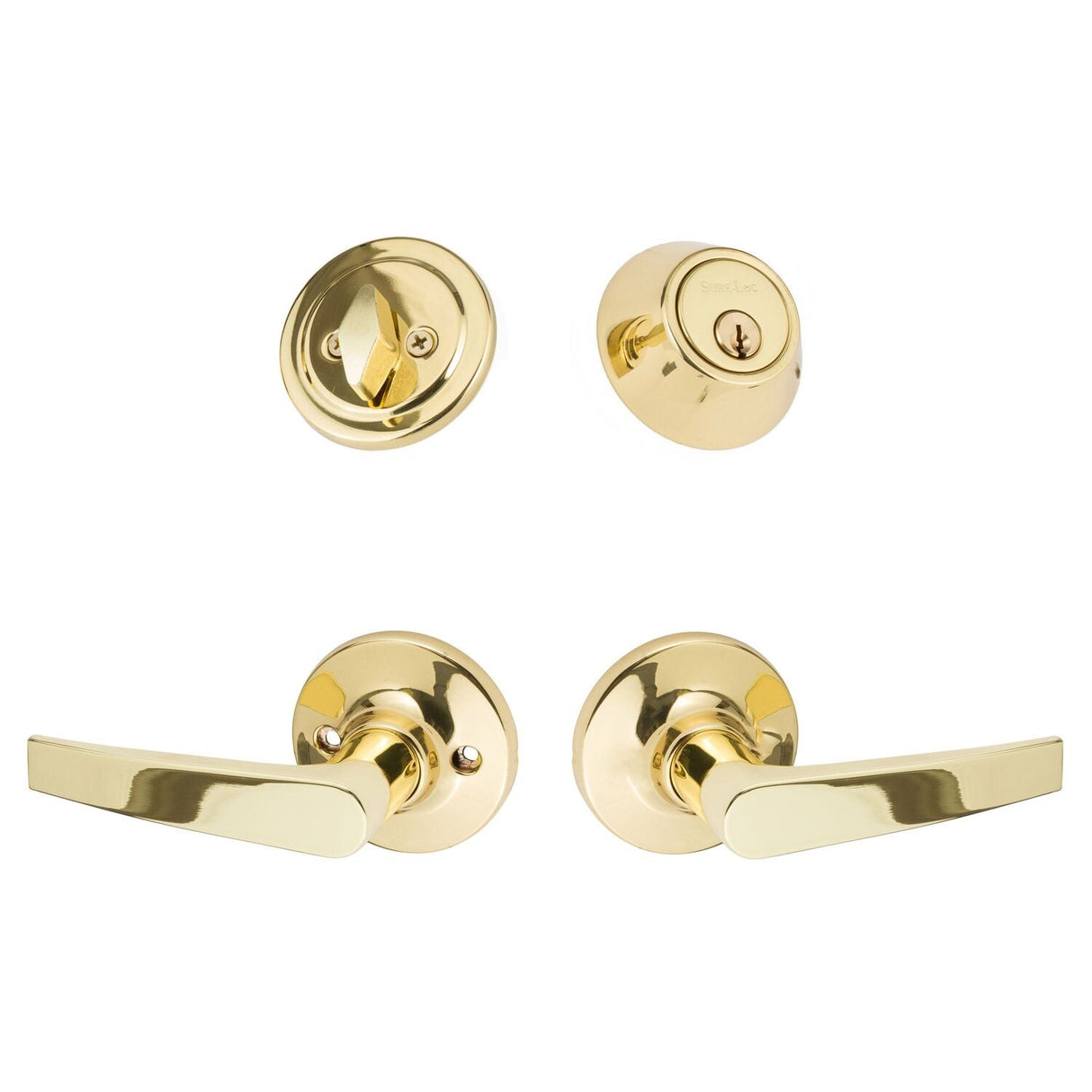 Sure-Loc Hardware CD107/DB201 3 keyed entry keyed entry door lever with deadbolt in polished brass, additional view