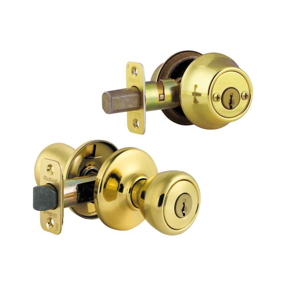 Kwikset CP690T Clear Pack Combo Tylo Knob Entry in Bright Brass