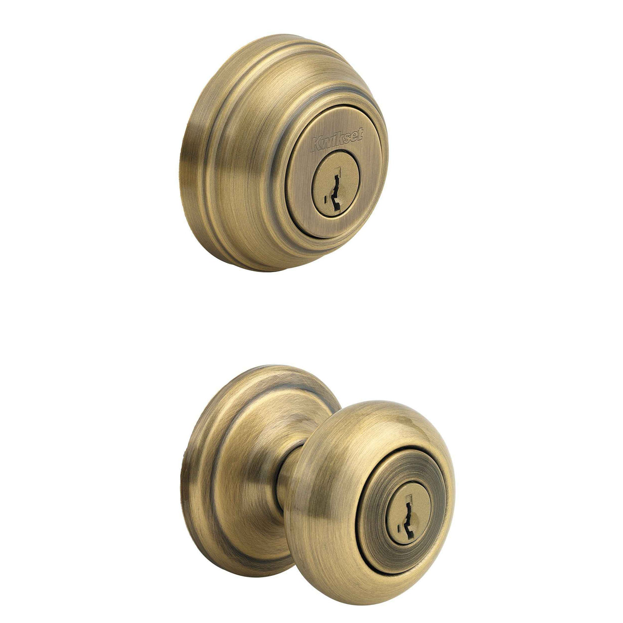 Kwikset CP991J Clear Pack Combo Juno Knob Entry in Antique Brass