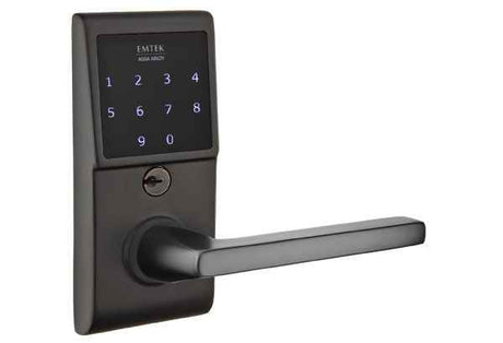 Emtek Lever Left Hand 2-3/8" and 2-3/4” Backset Single Cylinder Emtouch™ Electronic Leverset Touchscreen Lockset for 1-3/4" to 2-1/4" Door in Flat Black