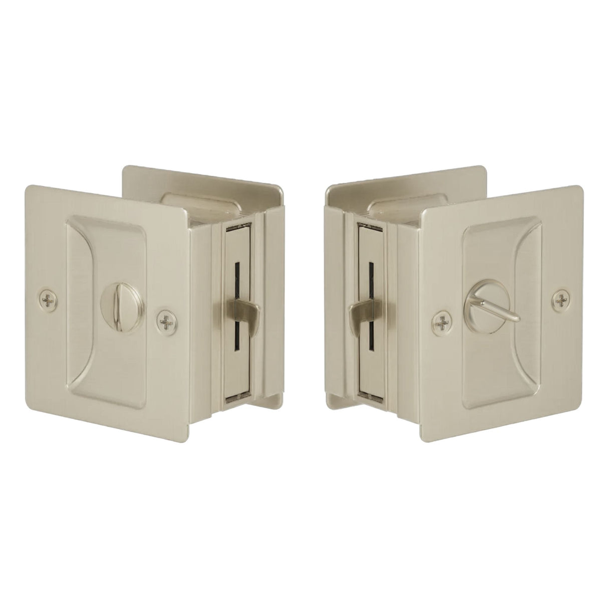Expressions by Emtek EEPDSQU65MB Square Privacy Standard Pocket Door Lock in Satin Nickel