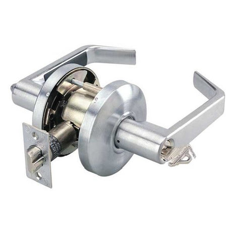 Cal-Royal ICSL03 Grade 2 SFIC Classroom Door Lever Lockset with 2-3/4" Backset Less Core in satin chrome, additional view