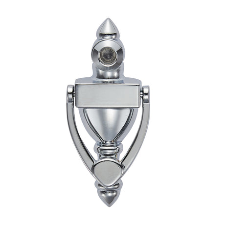 GEO GBH-KV160UL 4" Door Knocker with 20 Minute UL Fire Rated 160 Degree Door Viewer for 1/2" Hole for 1-1/8" to 1-7/8" Door - Polished Chrome