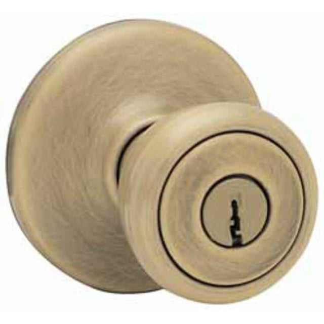 Kwikset CP400T-5 Clear Pack Tylo Knob Entry Door Lock in Antique Brass