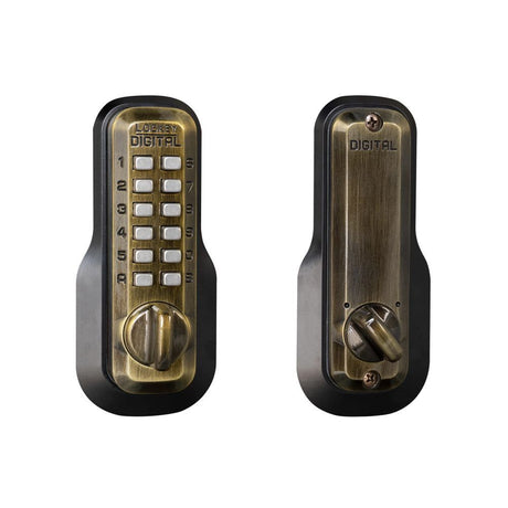 Lockey M210AB antique brass mechanical pushbutton locksets
