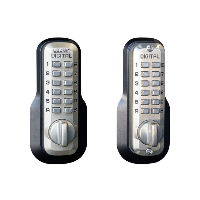 Lockey M210SNDC satin nickel mechanical pushbutton locksets