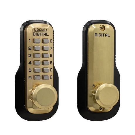 Lockey M230SB satin brass mechanical pushbutton locksets