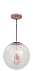 Vaxcel P0122 P0121 15-3/4" 630 Series Steel Clear Seeded Glass Pendant Copper