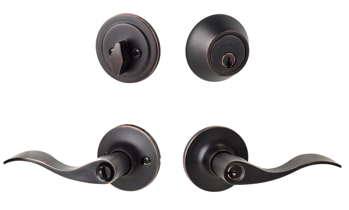 Sure-Loc Hardware SB107/DB201 FBL Snowbird keyed entry lever and deadbolt in polished brass, additional view