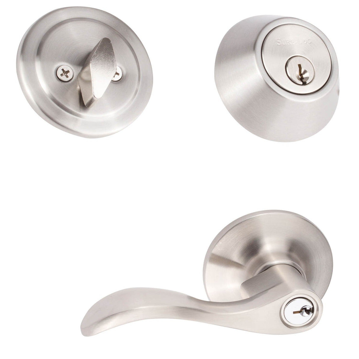 Sure-Loc Hardware Snowbird keyed entry lever and deadbolt in satin nickel, additional view