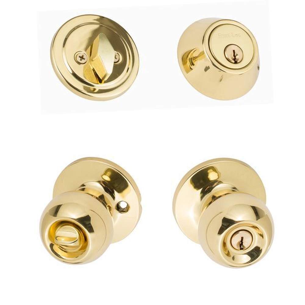 Sure-Loc TA107/DB201 3 polished brass keyed entry knob and deadbolt