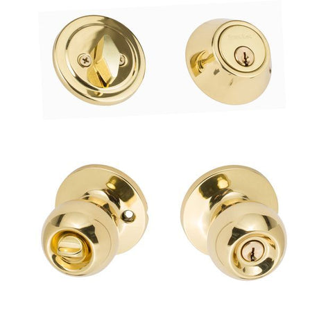 Sure-Loc TA107/DB201 3 polished brass keyed entry knob and deadbolt