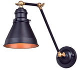 Vaxcel W0334 W0333 6" Alexander Steel Adjustable Wall Light Oil Rubbed Bronze with Satin Gold Inner
