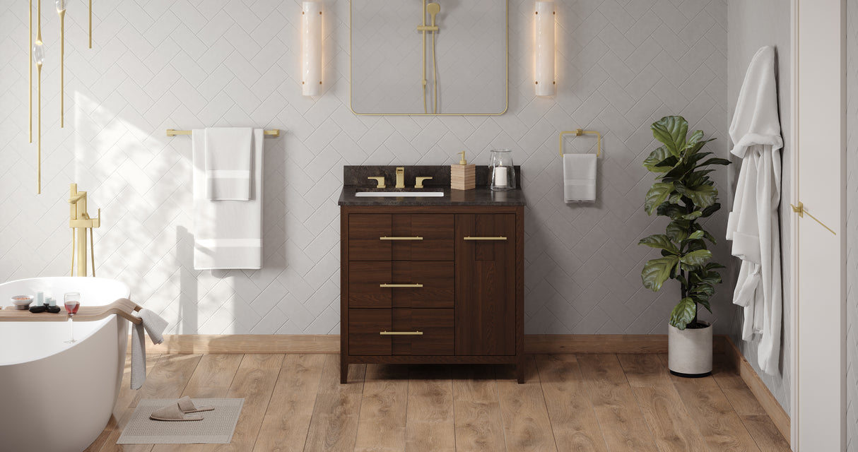 Jeffrey Alexander Katara 36" Dark Walnut Single Sink Bathroom Vanity with Blue Limestone Top - 8 in. Widespread Faucet Top product image 6