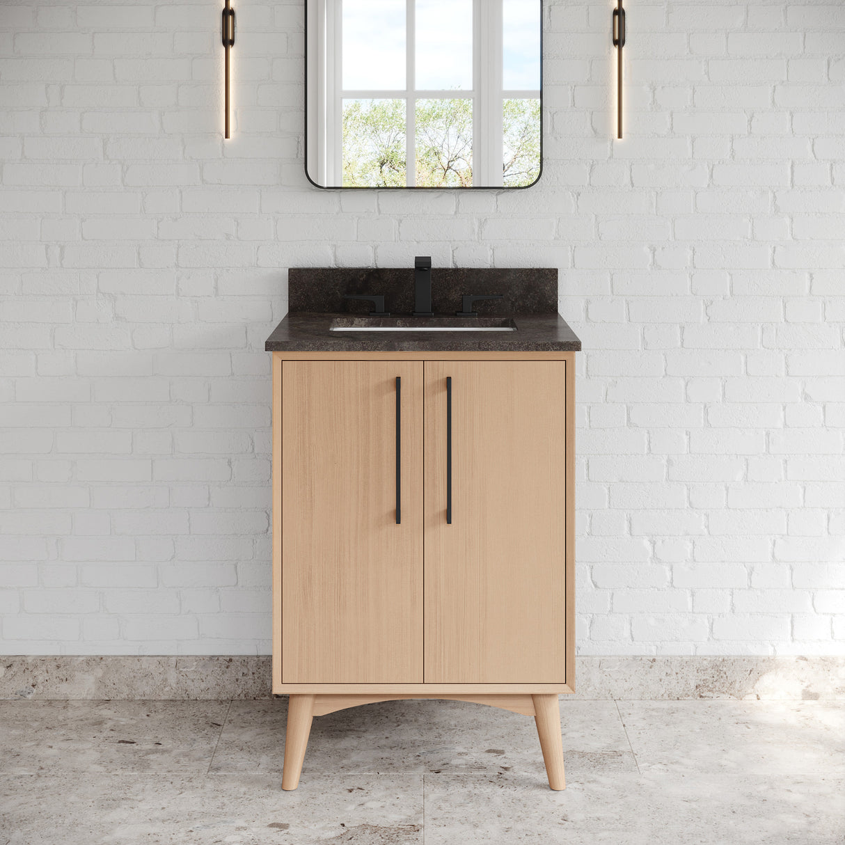 Jeffrey Alexander Dashwood Natural Oak Single Sink Bathroom Vanity with Blue Limestone Top - Single-Hole Faucet Top - VKITDAS24NOLSR
