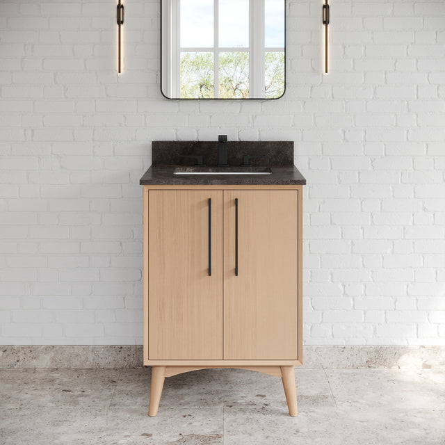 Jeffrey Alexander Dashwood Natural Oak Single Sink Bathroom Vanity with Blue Limestone Top - Single-Hole Faucet Top - VKITDAS24NOLSR