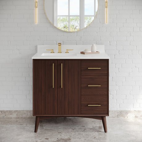 Jeffrey Alexander Dashwood Dark Walnut Single Sink Bathroom Vanity with White Quartz Top - 8 in. Widespread Faucet Top - VKITDAS36DWWQR