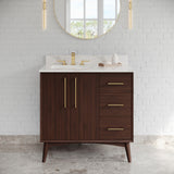 Jeffrey Alexander Dashwood Dark Walnut Single Sink Bathroom Vanity with Calacatta Vienna Quartz Top - 8 in. Widespread Faucet Top - VKITDAS36DWCQR