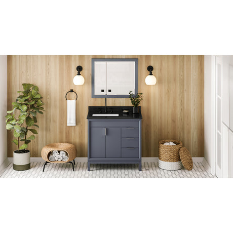 Jeffrey Alexander Theodora 36" Blue Steel Single Sink Bathroom Vanity with Black Granite Top - 8 in. Widespread Faucet Top