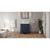 Jeffrey Alexander Katara 30" Hale Blue Single Sink Bathroom Vanity with Calacatta Vienna Quartz Top - 8 in. Widespread Faucet Top