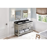 Jeffrey Alexander Wavecrest 60" Weathered Grey Double Sink Bathroom Vanity with Black Granite Top - 8 in. Widespread Faucet Top