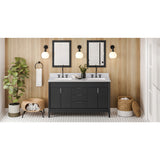 Jeffrey Alexander Theodora 60" Black Double Sink Bathroom Vanity with White Carrara Marble Top - 8 in. Widespread Faucet Top