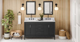Jeffrey Alexander Theodora 60" Black Double Sink Bathroom Vanity with White Carrara Marble Top - 8 in. Widespread Faucet Top product image 7
