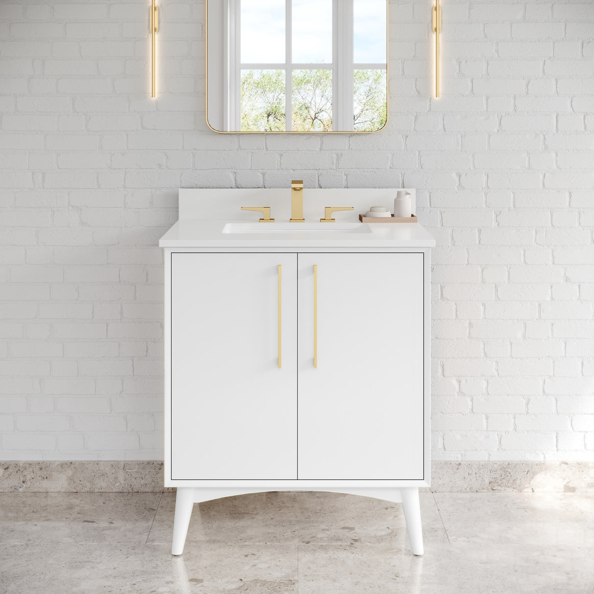 Jeffrey Alexander Dashwood White Single Sink Bathroom Vanity with White Quartz Top - Single-Hole Faucet Top - VKITDAS30WHWQR