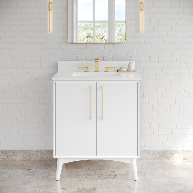 Jeffrey Alexander Dashwood White Single Sink Bathroom Vanity with White Quartz Top - Single-Hole Faucet Top - VKITDAS30WHWQR