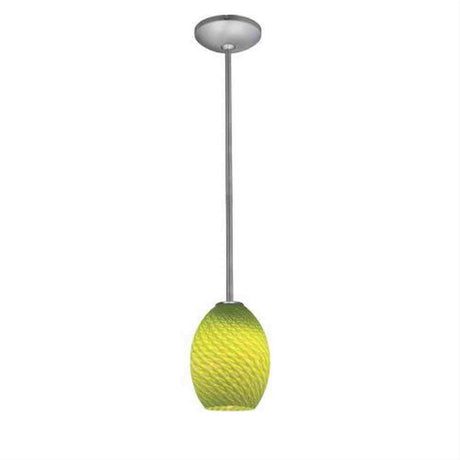 Access Lighting 28023-1R-BS/LGRFB Janine FireBird Glass Pendant Brushed Steel / Light Green Fire Bird