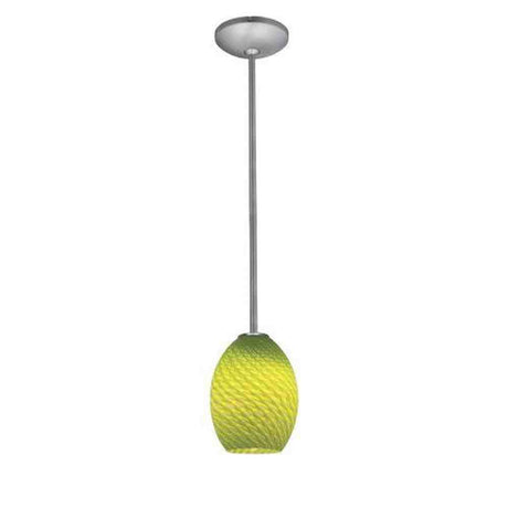 Access Lighting 28023-1R-BS/LGRFB brushed steel / light green fire bird glass pendant light