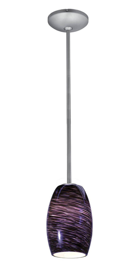 Access Lighting 28078-1R-BS/PLS brushed steel / plum swirl glass pendant light