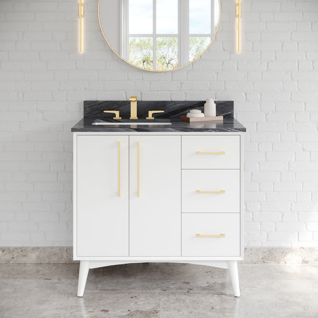 Jeffrey Alexander Dashwood White Single Sink Bathroom Vanity with Grey Marble Top - 8 in. Widespread Faucet Top - VKITDAS36WHMGR