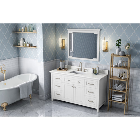 Jeffrey Alexander Chatham 60" White Double Sink Bathroom Vanity with Calacatta Vienna Quartz Top - 8 in. Widespread Faucet Top - VKITCHA60SWHCQR