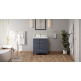 Jeffrey Alexander Katara 30" Blue Steel Single Sink Bathroom Vanity with White Quartz Top - 8 in. Widespread Faucet Top - VKITKAT30BSWQR1
