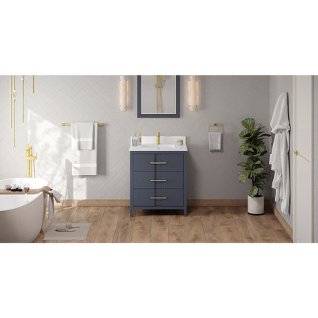 Jeffrey Alexander Katara 30" Blue Steel Single Sink Bathroom Vanity with White Quartz Top - 8 in. Widespread Faucet Top - VKITKAT30BSWQR1