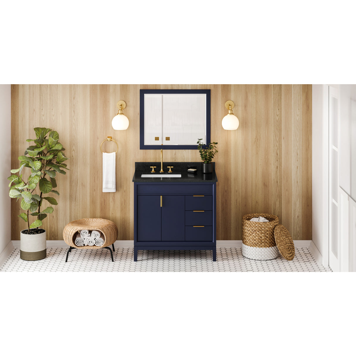 Jeffrey Alexander Theodora 36" Hale Blue Single Sink Bathroom Vanity with Black Granite Top - 8 in. Widespread Faucet Top