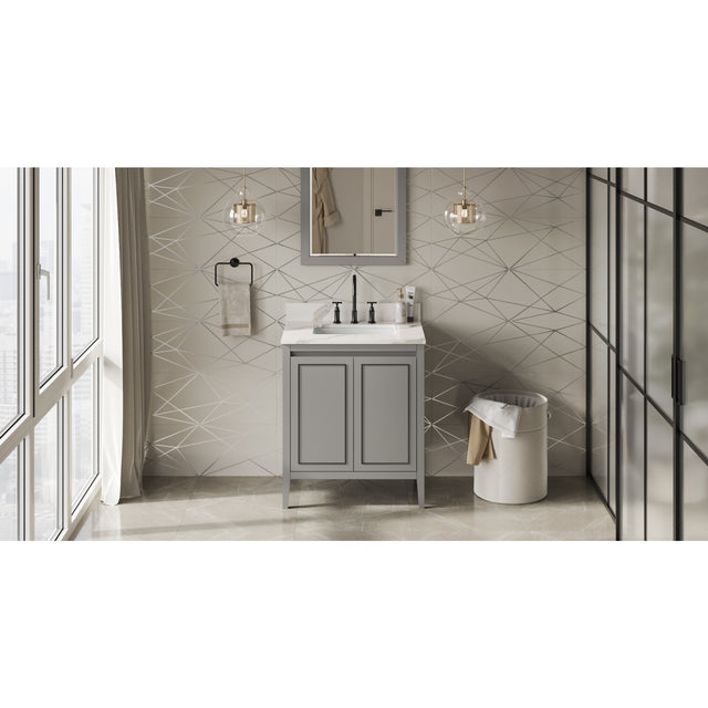 Jeffrey Alexander Percival 30" Grey Single Sink Bathroom Vanity with Calacatta Vienna Quartz Top - 8 in. Widespread Faucet Top