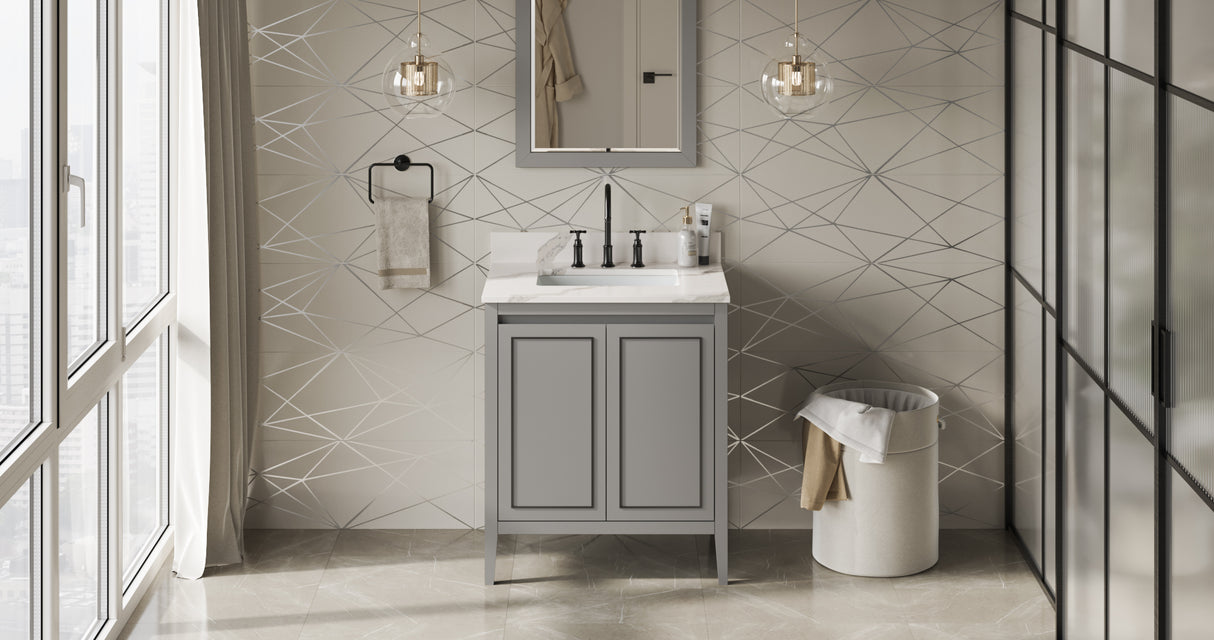 Jeffrey Alexander Percival 30" Grey Single Sink Bathroom Vanity with Calacatta Vienna Quartz Top - 8 in. Widespread Faucet Top product image 6